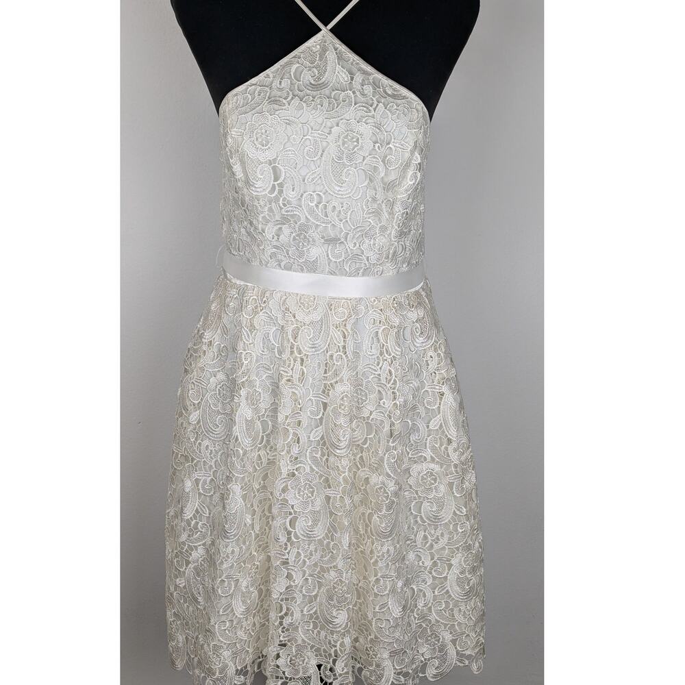 NWT Aidan Mattox Alençon Lace Halter Dress Ivory Cream Size 10 Bridal Shower NWT
